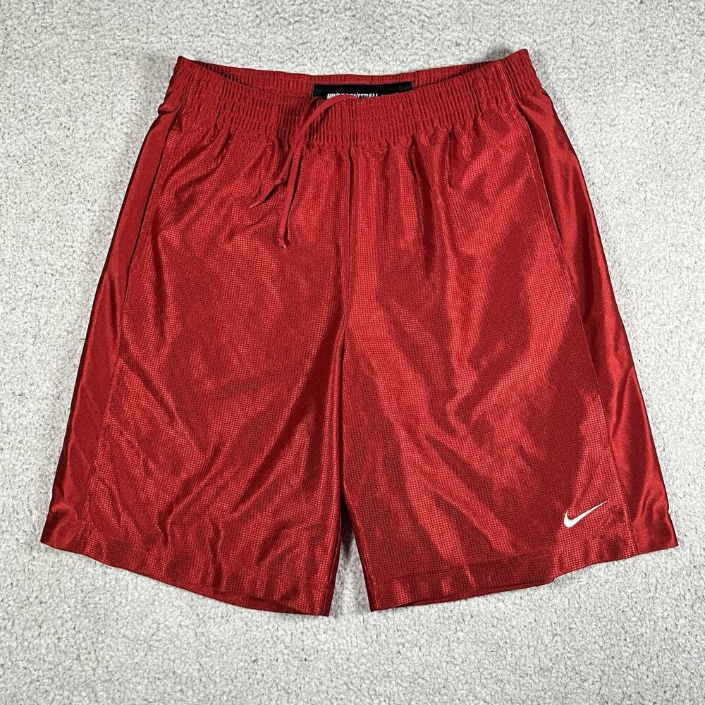 Nike Shorts Mens M Red Shiny Shimmer Basketball Y2K Dazzle VTG Baggy